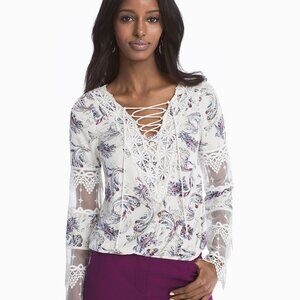 White House Black Market Paisley Lace Up Blouse